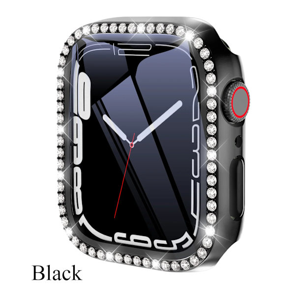 Diamond Glass+ Deksel for Apple Watch Etui 45mm 41mm 40mm 44mm 42mm 38mm Bling Bumper+ Skjermbeskytter iwatch Serie 9 8 7 3 6 SE Svart Black Series 654 SE 44MM