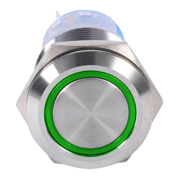 19mm 12V Vandafvisende Rustfrit Stål Selvlåsende Push Button Switch Grøn LED