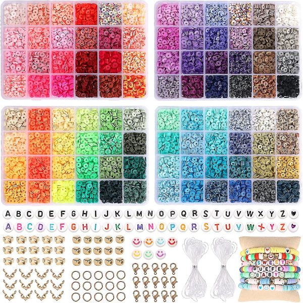 9600 leireperler for armbåndlaging, 96 farger