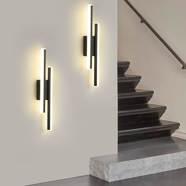 Indendørs LED-væglamper, 16W akryl LED-væglampe varm, væglamper til soveværelse stue korridor gang Black