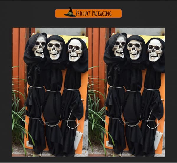 3 stk. Halloween Spøgelseslys, LED-belyst pæl, Udendørs festplænedekoration (SORT)