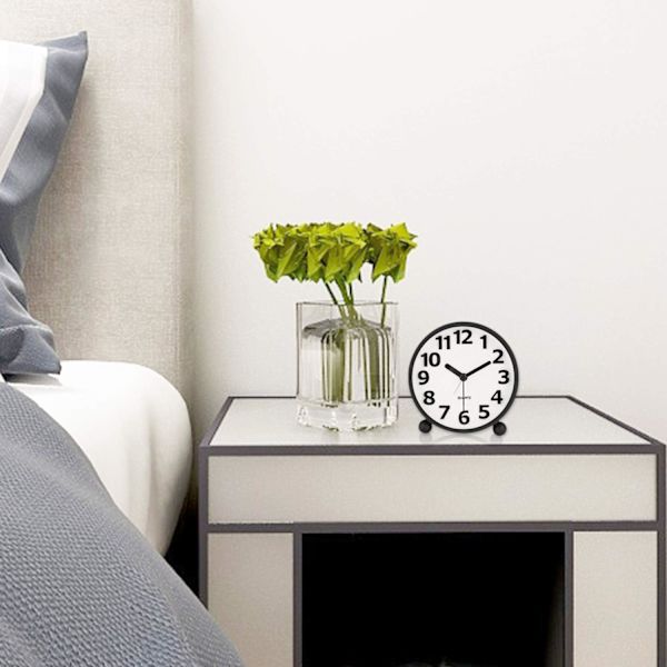 Stille Analog Alarmur, Sort Metal Stort 3D Tal, Snooze
