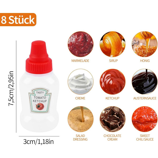 Klämflaskor - 8-pack 25 ml mini såsdispenser med munstycke - Reseflaskor för ketchup och senap black