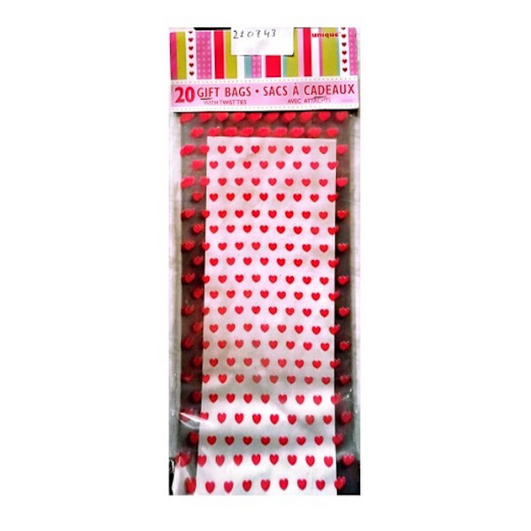 Ainutlaatuinen juhla sydämet sellofaani lahjapussi (20 kpl) Yksi koko R Punainen/Kirkas Red/Clear One Size
