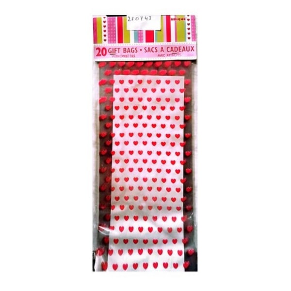 Unik cellofanpresentpåse med hjärtan (20-pack) One Size R Röd/Klar Red/Clear One Size