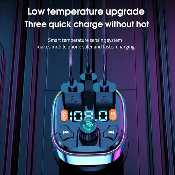 Auton Bluetooth FM-lähetin, sininen tunnelmavalo langaton radioauton vastaanottimen sovitin handsfree-toiminnolla, kaksois-USB-laturi