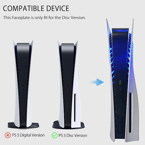Skal med køleventiler med RGB lysstrimmel 400+ effekter LED lysring Konsolcover til PlayStation 5 Disc Edition Cosmic Red Led