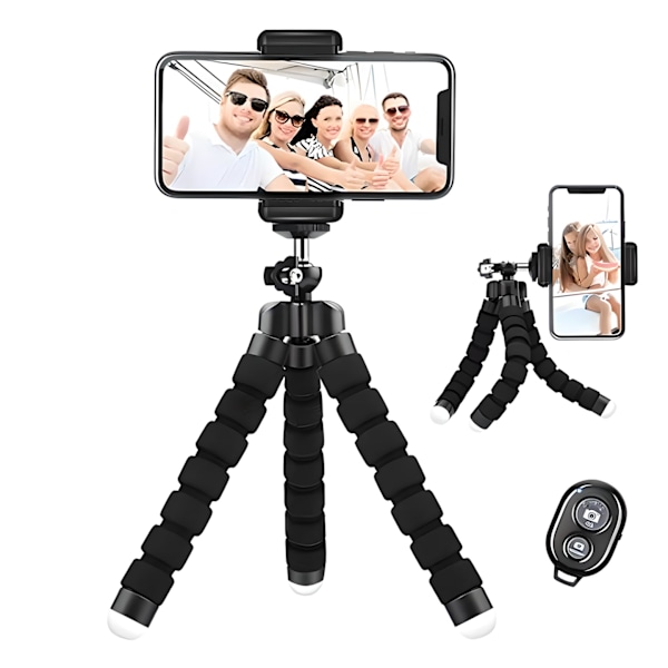 Mobiltelefonstativ, Mini mobiltelefonstativ med Bluetooth-fjärrkontroll och telefonhållare, 360° rotation flexibel resestativ för smartphone, DSLR