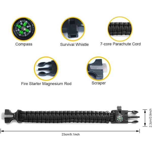 5 i 1 Sports Paracord Armbånd - med Flere Nødredskaber Kompas, 1 stk (Militærgrøn)