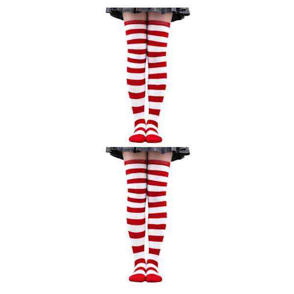 1/2/3/5 Randiga strumpor bekväma lårhöga strumpor för kostym vit röd 50cm White Red 50cm 2 Set