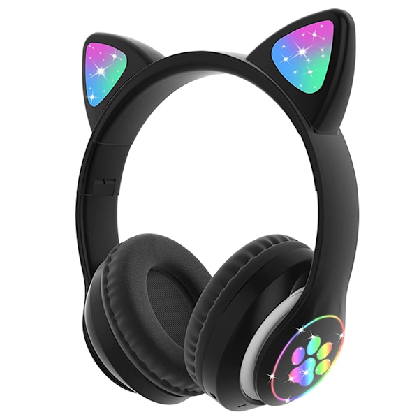 Barnens Bluetooth-hörlurar, hopfällbara hörlurar för pojkar/flickor över örat, trådlösa barnens hörlurar med LED-ljus kattöron och mikrofon