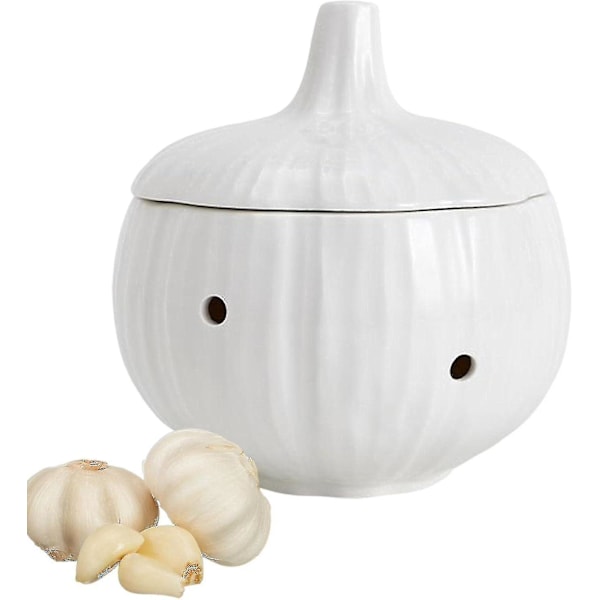 Garlic Keeper Opbevaringsbeholder Keramik Garlic Holder Hus Ed Garlic Opbevaringskrukke Med Låg Til At Opbevare Ingefær Hvidløg S Er White
