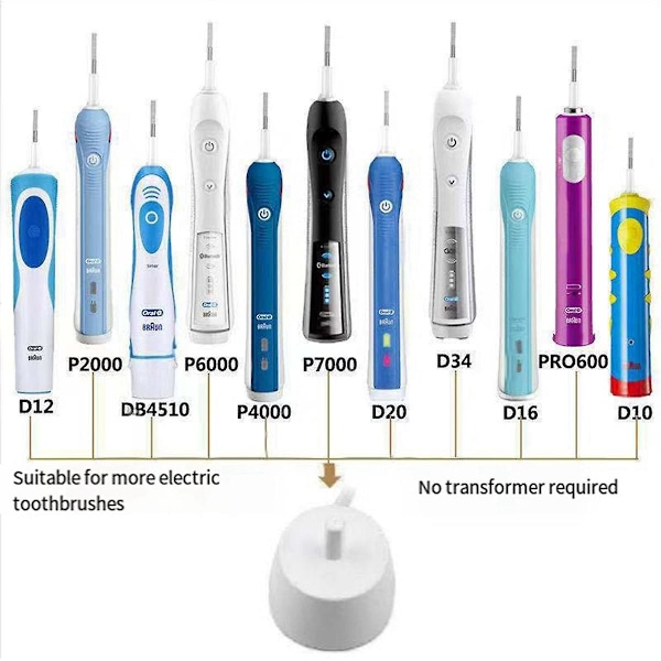 3757 Elektrisk tandbørsteoplader til Brown kompatibel med D10 D16 D17 D18 D20 D29 D36 D12013 D12013W S12 EU-stik
