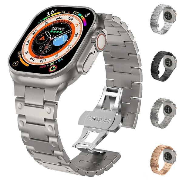 Luksus rustfrit stålarmbånd til Apple Watch Band Ultra 2 49mm 45mm 44mm 42mm Butterfly Spænde Armbånd til IWatch 9 8 7 6 5 4 3 Silver