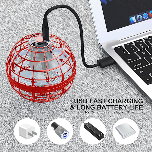 Flyvende boldlegetøj, Hover Orb, Globe Shape Magic Controller Mini Drone, RGB Lights Spinner 360 roterende snurrende UFO-legetøj til børn og voksne (rød)