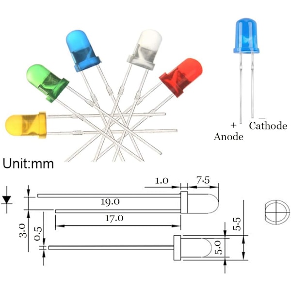 500 stk 5mm LED lysdioder