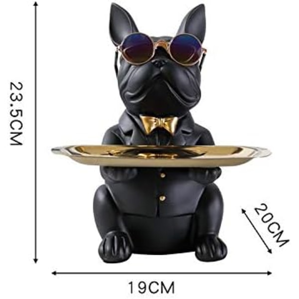 Cool Bulldog Skulptur, Fransk Statue med Rustfri Stål Bakke, Statue, Borddekoration, Mode, Boligtekstiler, Multifunktionel, Sort