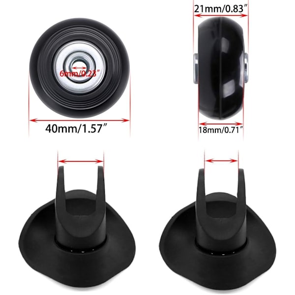 40mm x 18mm Matkalaukkujen Vaihtokiekot Kääntyvät Kumipyörät Laakerikorjaussarjat 4 Kpl - Perfet