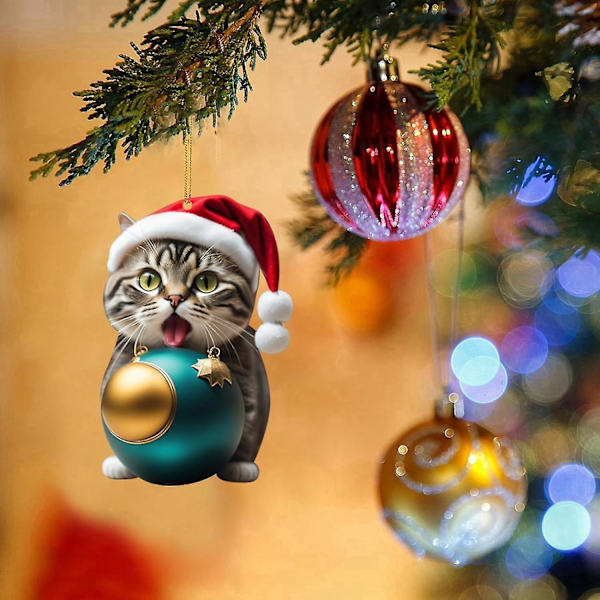 Julekatt-anheng, 10 stk 2D akryl julekatt hengende dekor akryl juletrepynt julegave