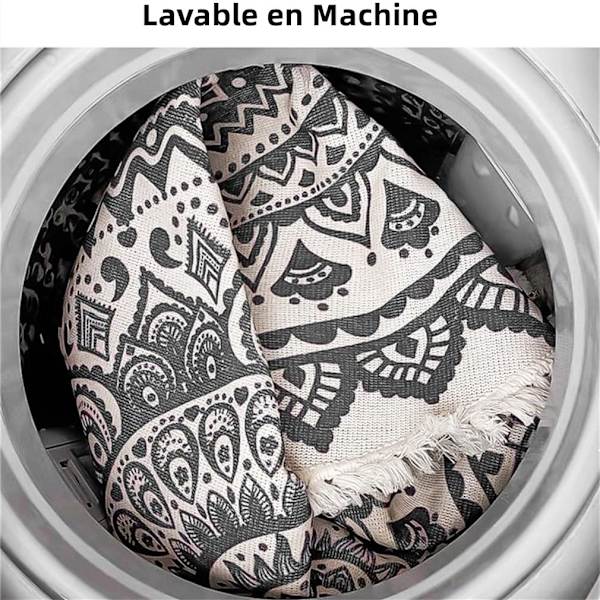 Bomuldsvævet rundt tæppe, boheme mandala frynsetæppe, skridsikkert tæppe til stue (60 cm, grå)