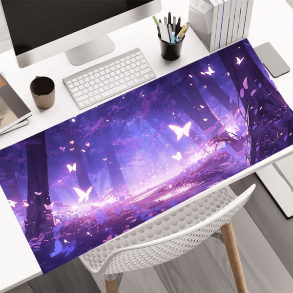 Fantastisk sommerfuglskog Stor spillmusematte Datamaskin HD Tastaturmatte Musematte Skrivebordsmatter Naturgummi Anti-skli kontormusematte Skrivebord 27.5*15.7inches(70X40cm)