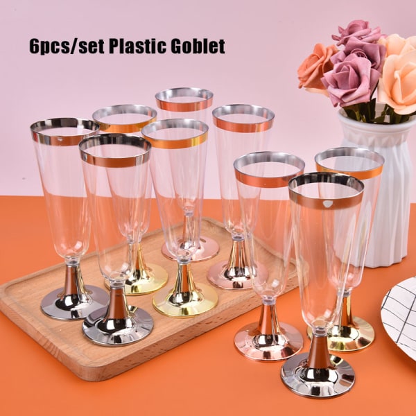 6 stk/sett 150 ml engangs rødvin glass plastkopp Gold