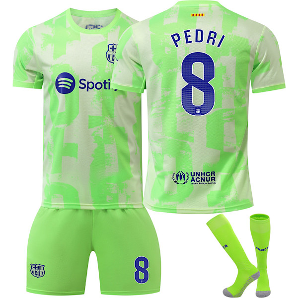 Fodboldtrøjesæt, Barcelona NO.8 Pedro fodboldtrøje til drenge og piger, åndbart hurtigtørrende fodboldkostume[qb] 28