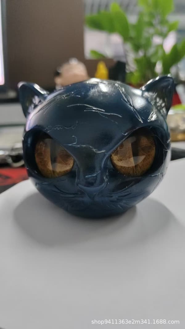 Sort Kat Skulptur Sten Statue Luksus Dyrepynt Boligindretning Samlerobjekt Gave til Katteelskere Purple