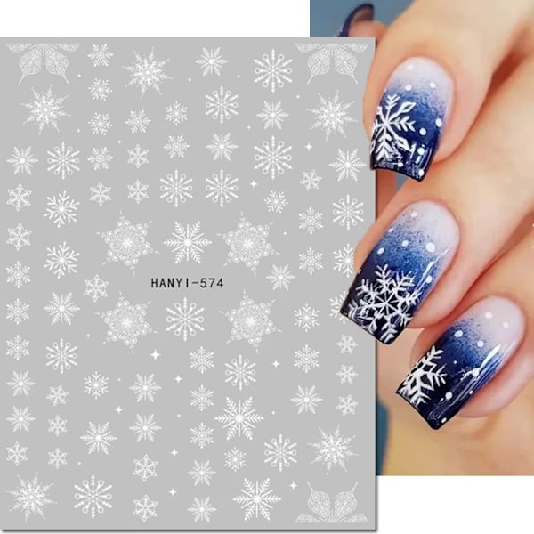 Neglekunst 3D-klistremerker skinnende glitter vinter jul snøflak lim skyer negleklistremer dekorasjon for neglespisser skjønnhet. F997white