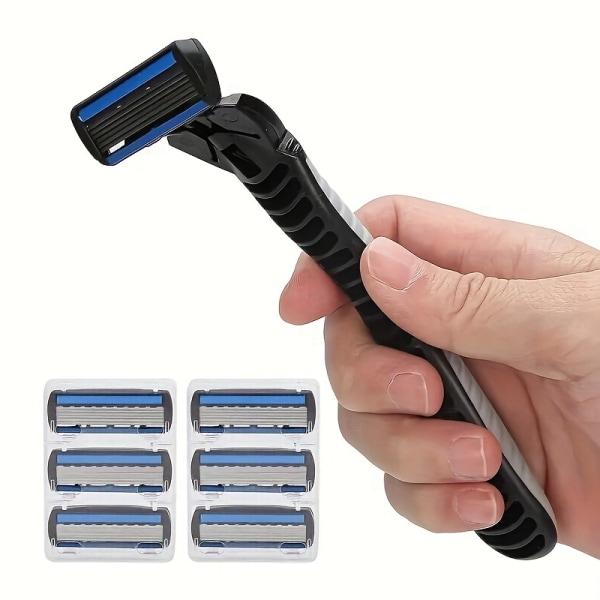 Manuell barbermaskin, 6-lags barberblad, barbermaskin i rustfritt stål, reserveblader 1 Toolholder