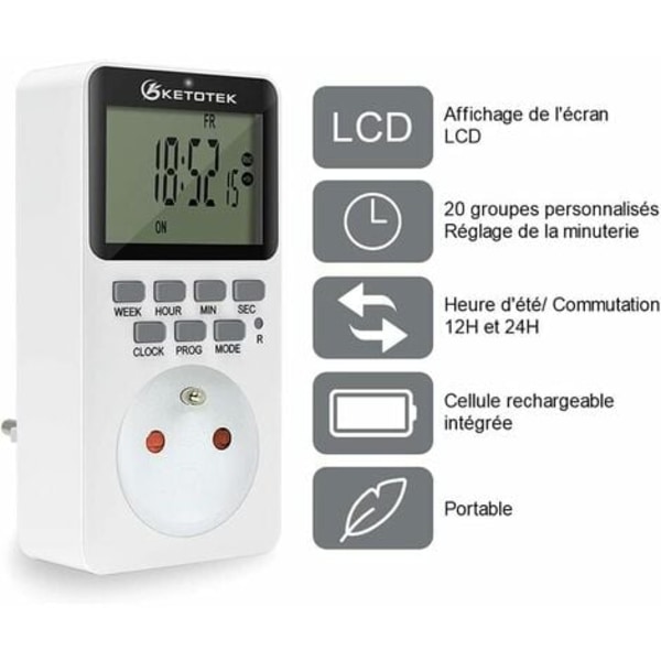 Plug-in digital timer socket 16A 3600W LCD-skjerm 20 grupper på/av Programmerbar timer 24 timer 7 dager AC220V Energisparende