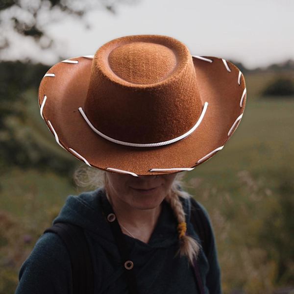 1/2/3/5 Cowboyhat i filt Cowgirlhatte med vindlinse solhat Brun Brown 1 Pc