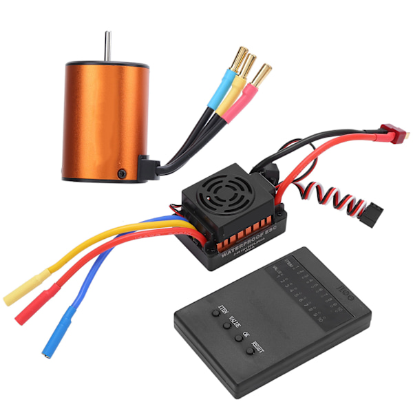 Vanntett 3650 4300KV Børsteløs Motor 60A ESC Programmeringskort Combosett for 1/8 1/10 RC Bil