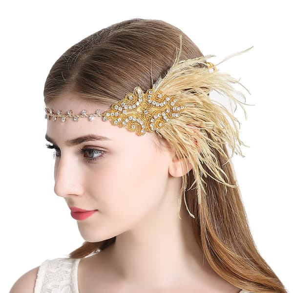 Vintage Flapper Hodebånd 1920-tallet Art Deco Glitter Hårbånd Fjær Hodeplagg