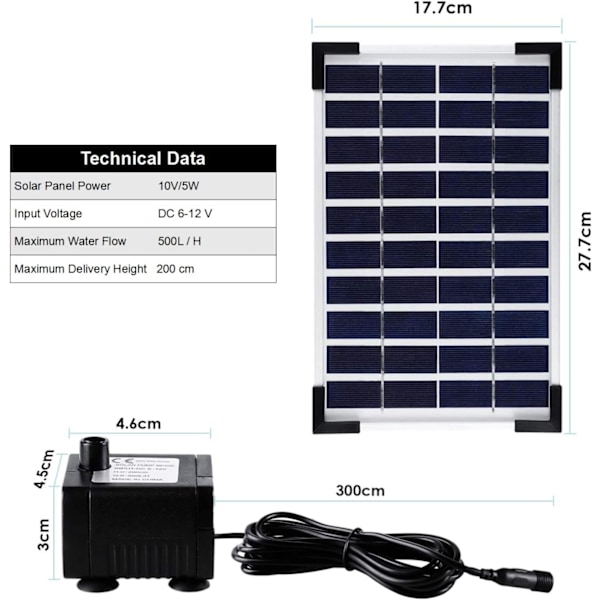 5W utomhus solcellsfontän, solcellsdammpump, solvattenpump för