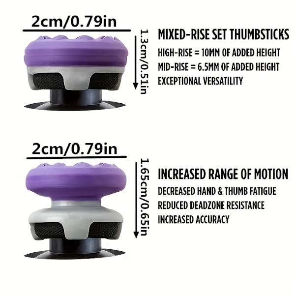 2 set med greppförlängningslock för högpresterande tumgrepp, för speltillbehör High rise purple+Red