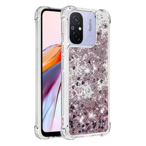 For Xiaomi Redmi 12c 4g / 11a 4g Sparkle Flowing Liquid Case Tpu Shockproof Cover Rose Gold Hearts Rose Gold Hearts none