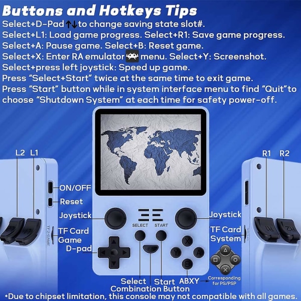 Powkiddy Rgb20s, 16g+64g 15000+ Klassiska spel Handhållen spelkonsol blå blue 16G-64G