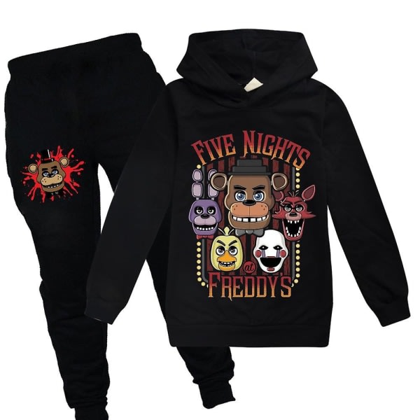 Barne Teddy Bear Sportswear Set Langærmet Hoodie Hoodie Topp Lange Bukser Fnaf Casual Sportswear Gave Svart 11-12 År Svart Black 11-12 Years