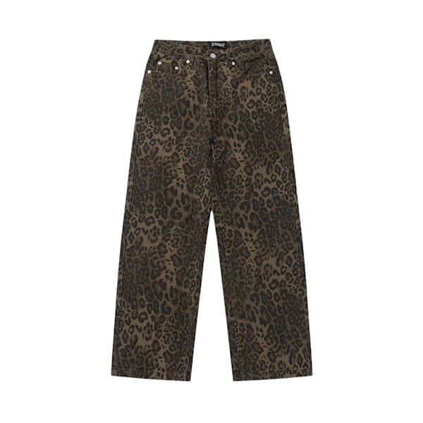 Brun Leopard Jeans Dame Denim Bukser Brede Ben Bukser leopard print leopard print leopard print XL