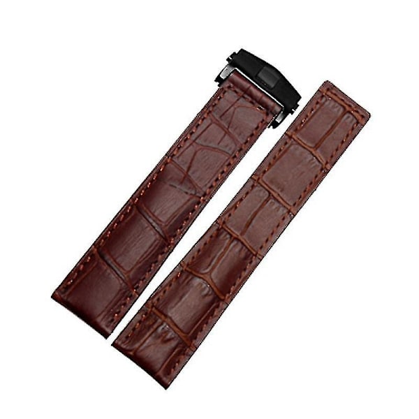 Tag Heuer äkta läder klockarmband 19mm/20mm/22mm för män, viklås armband i svart/röd/svart.-WELLNGS brun svart silver brown black silver 22mm