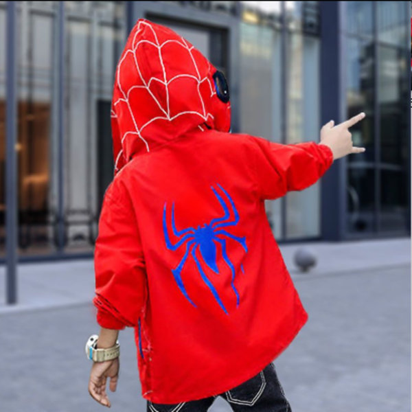 Spider-man Hood Jacka cardigan dragkedja Barn Höst Vinterkappa Röd RED 130 cm