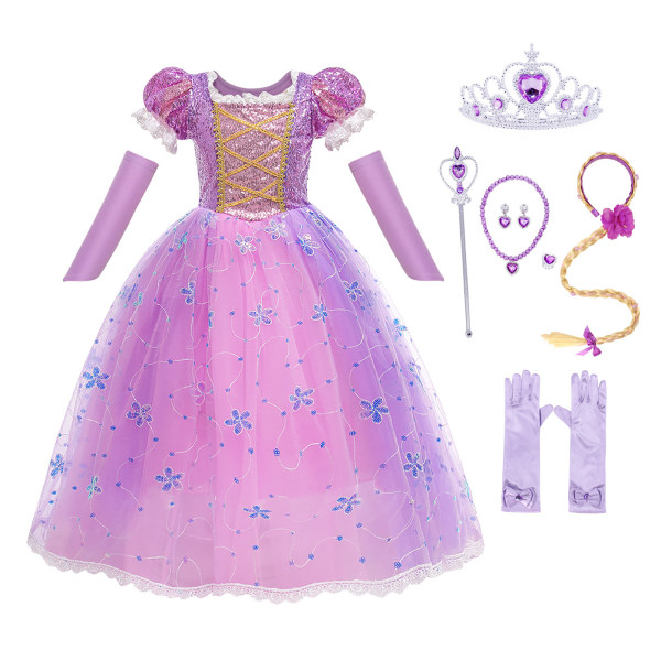 Flicka klänning bubbla ärm prinsessan Halloween födelsedagsfest 150cm