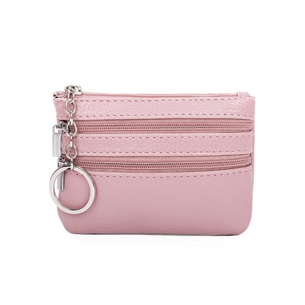 Liten plånbok i äkta läder för kvinnor med korthållare och tre dragkedjor för kvinnor Män Barn Flickor Pojkar Mini myntplånbok pink