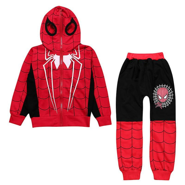 Spiderman Kostym Barn Pojkar Sport Träningsoverall Set Huvtröja Byxor Spider-man Cosplay Festkläder Kläder blue 150 cm