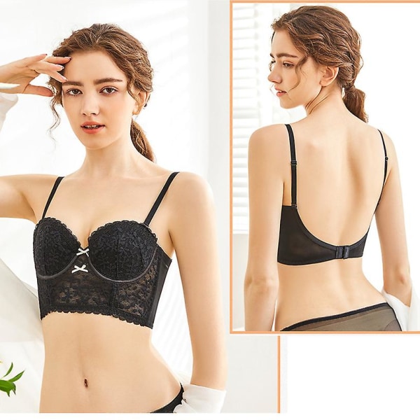 Låg rygg BH Djup V-hals Sexig Spets Rygglös Bralette Black 70B