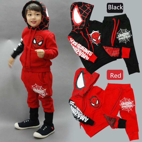 Barn Pojkar Spiderman träningsoverall Hoodie Toppbyxor Set Casual Outfit RED 110 cm