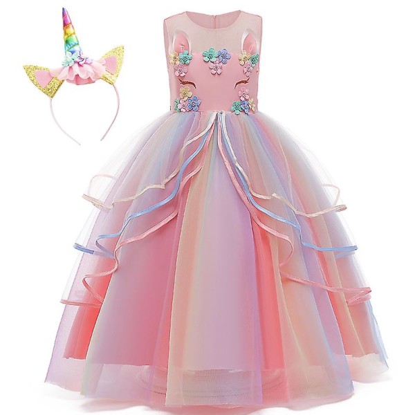 Girls Unicorn Princess Dress Long Maxi Tulle Tutu 130cm