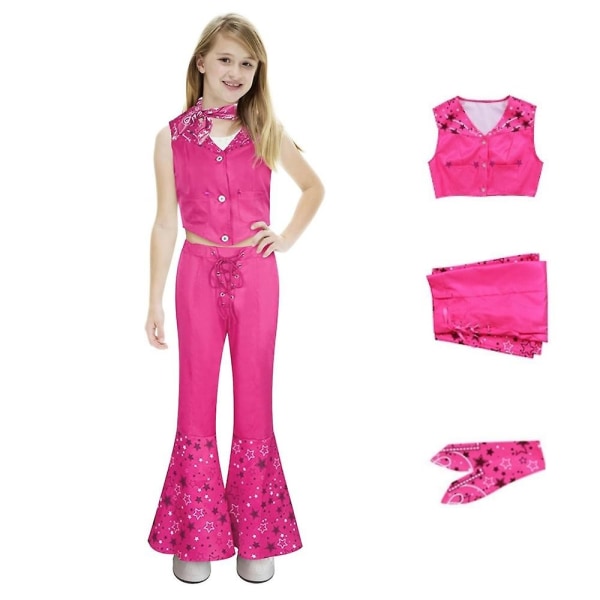 2023 Girls Barbie Pink Tank Flare Pants Robbie Cosplay Carnival Costume 150(140-150CM)