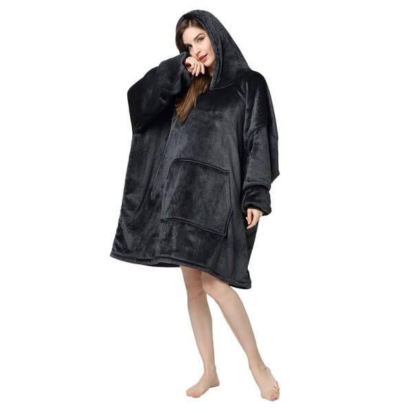 Oversized hoodie filt, slitstark hoodie, supermjuk och mysig sherpa fleece hoodie, fluffig stor tröja, en one size passar alla black